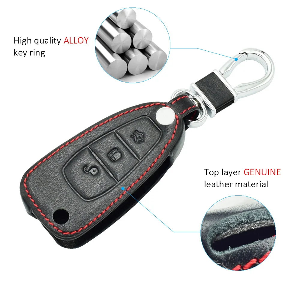 Чехол для ключей из натуральной кожи с 3 кнопками Ford Focus 4 Escort Kuga Fiesta складной пульт