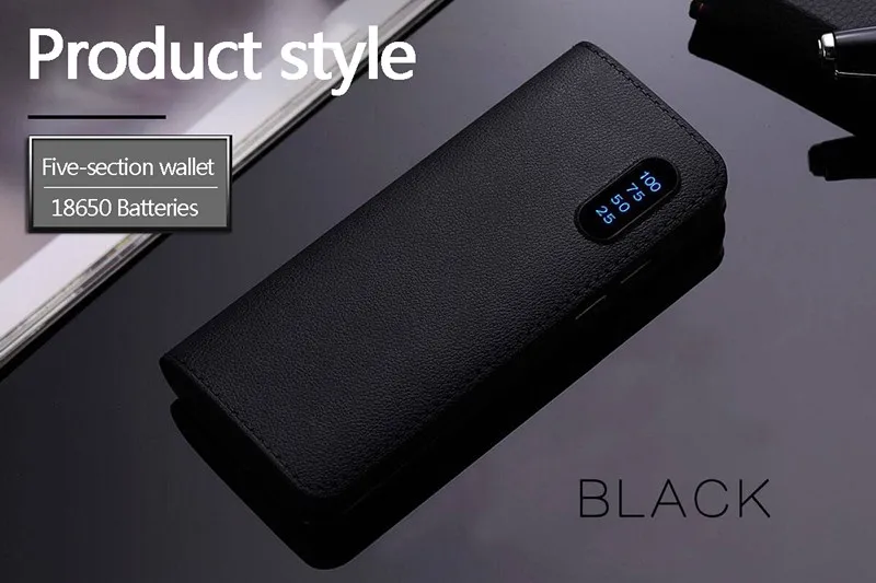 Двойной USB 15000 мАч Внешний аккумулятор 18650*5 кожаный светодиодный фонарик кошелек цветной внешний аккумулятор Зарядка сокровище для Xiaomi samsung