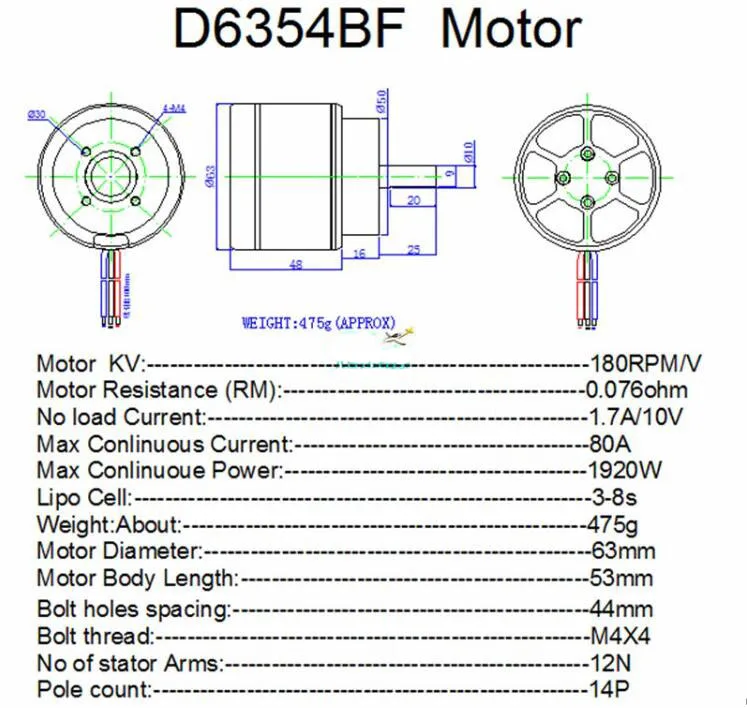 Yuenhoang 1 шт. N6354 180KV мотор внешний поворот Высокая мощность DC бесщеточный скутер