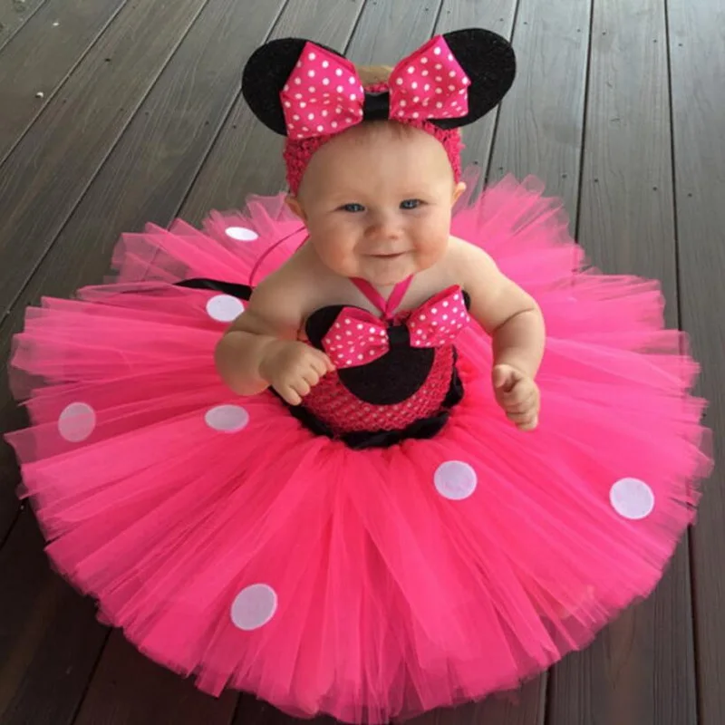 

Tonlinker Girls Tutu Cartoon style Kids Handmade Tulle Tutus Dress With Dots Bow Headband Set Children Party Cosplay Dresses