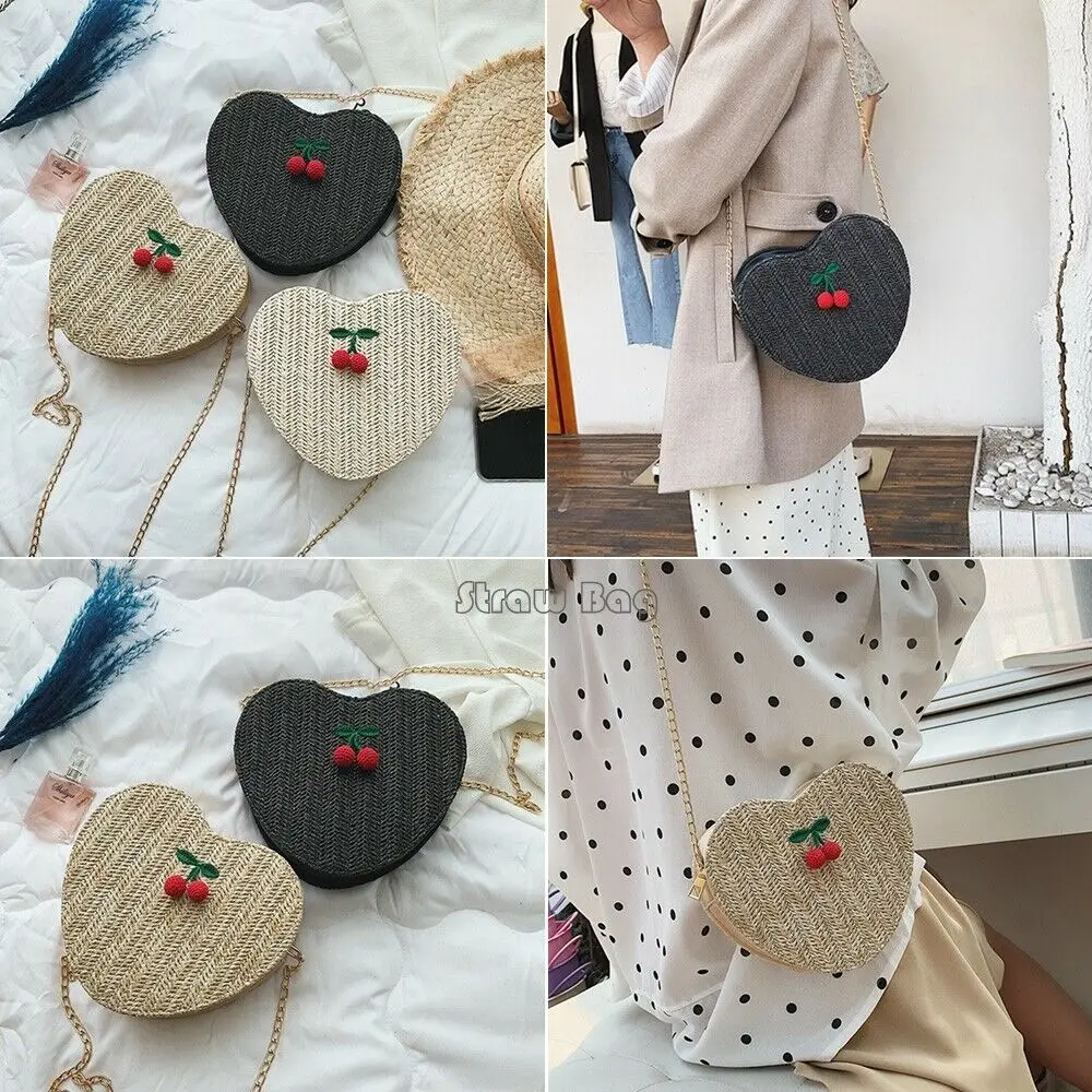 Женские дизайнерские сумки в форме сердца Плетеная соломенная сумка из ротанга с