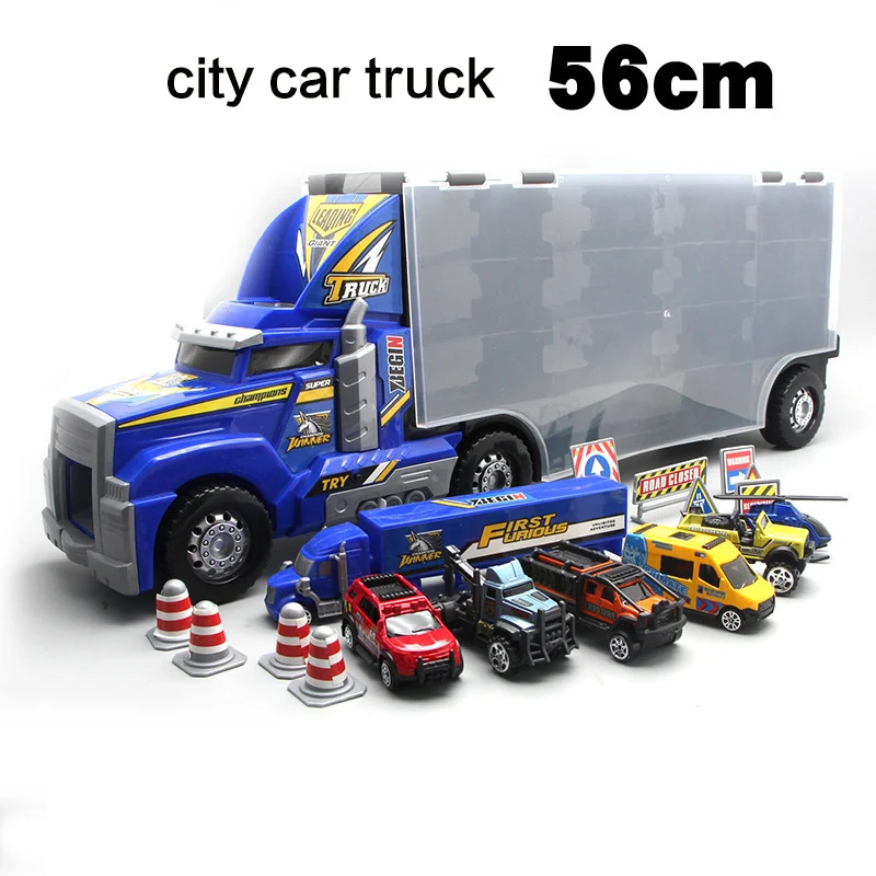 

56cm Storage Container Truck Toy Car Model Pull Back Cartoon Car Story Big Container Alloy Car Toy Set Racing Engineer Military