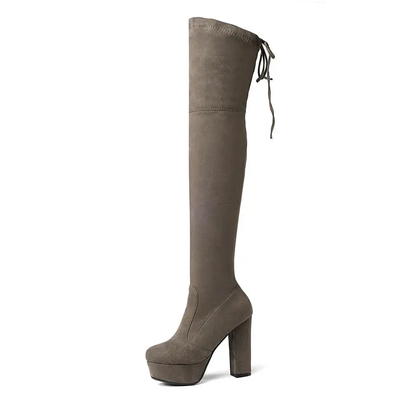 

Smeeroon fashion slip on super high heels over the knee boots for women autumn winter boots platform shoes round toe women boots