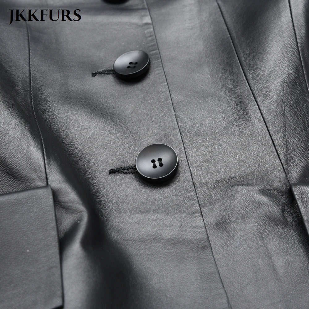 Для женщин из натуральной кожи черная куртка мода овчины кожаные пальто