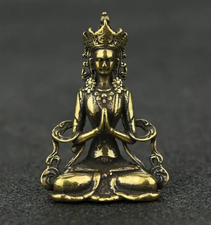 

Collectable Chinese Pure Brass Carved Guan Yin Kwan-Yin Bodhisattva Exquisite Small Pendant Statues