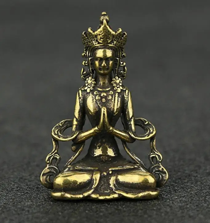 Коллекционный китайский чистый латунный резной Guan Yin Kwan Bodhisattva изысканный