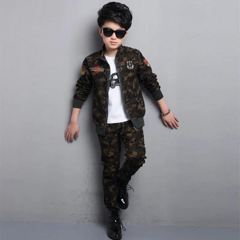 2018 Spring Autumn Boys Camouflage Suit Children's Army Uniform Kids Military Clothes Teenage Sports Tracksuit A169 | Детская одежда