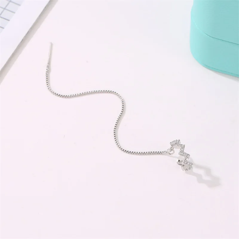 Crystal Geometric Wave Earrings for Women Korean Temperament Ear Line Adjustable Long Chain Dangle Fashion Jewelry | Украшения и