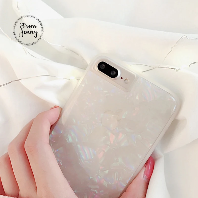 FromJenny Foil Bling Paillette Phone Cases For iPhone 8 7 6 6S Plus X Case White Conch Shell Fashion Plastic Coque Cover HOT |