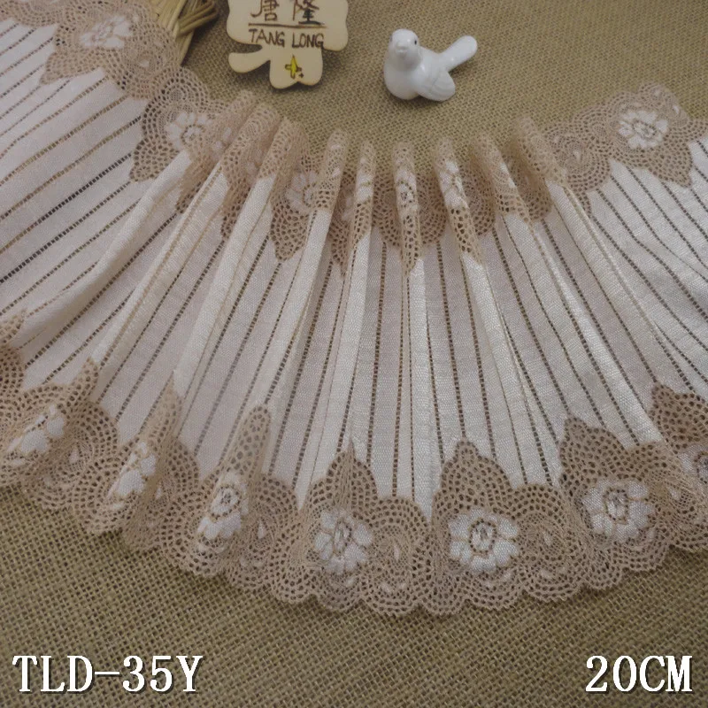 5 ярдов/партия 20 см Широкий DIY абрикосовый эластичный вышитая кружевная отделка