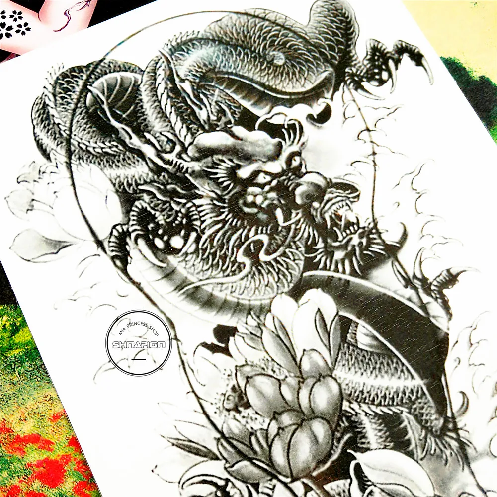 SHNAPIGN китайская временная татуировка с драконом лотосом боди-арт 12*20 см наклейки