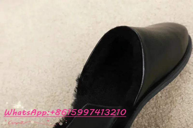 Удобные Черные Мягкие Кожаные Женщин Slipppers Круглым Носком Дом Обуви Женщина Зима