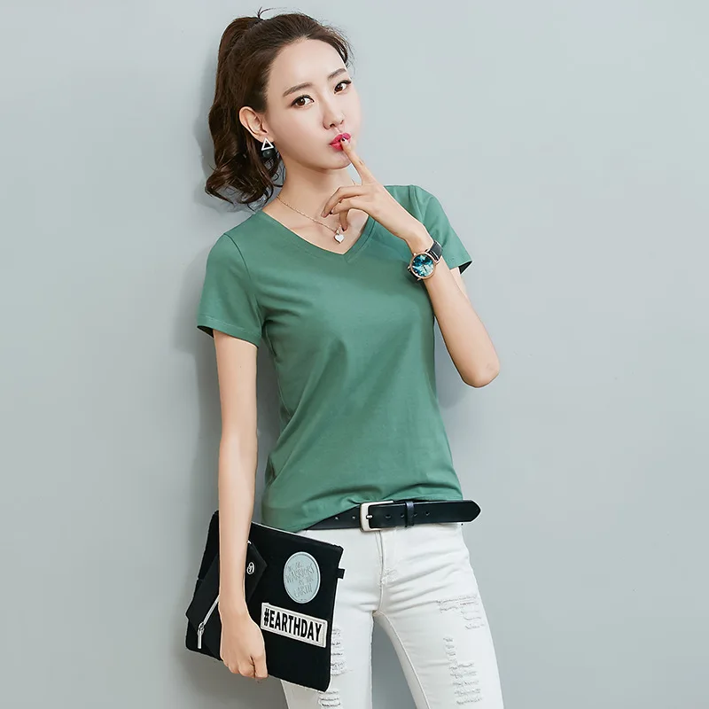 2017 Милая Летняя женская футболка в студенческом стиле с v образным вырезом и