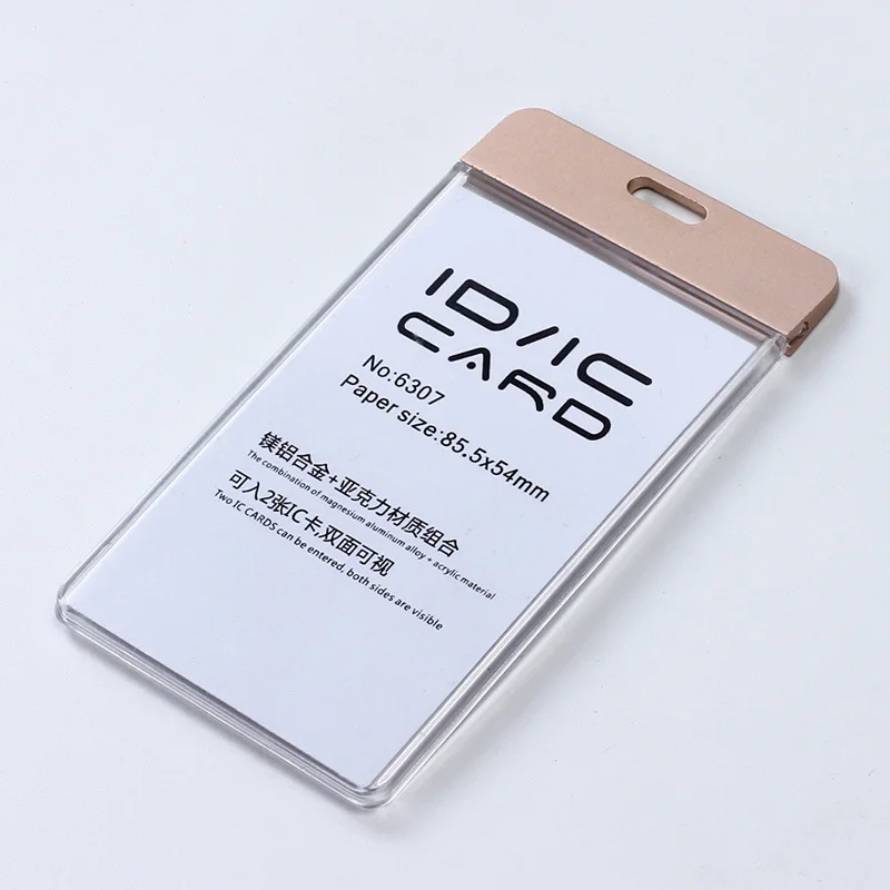 vertical gold DEZHI-Новая мода ID IC Card Breakaway держатель значка, прозрачный держатель значка, Рабочая карта без шнурка, акрил с металлическим материалом - Цвет: vertical gold