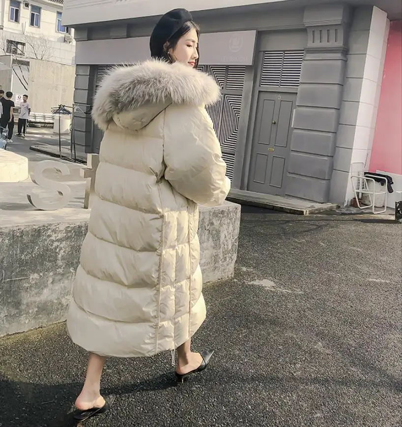 

90% duck down coat fashion brand big fur collar down jacket women winter hooded luxury longer warm down coat wq449 dropship
