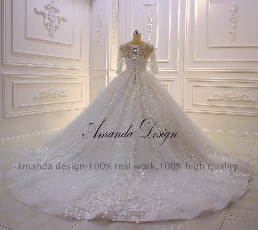 Аманда дизайн robe de mariee princesse de Роскошные Половина рукава Кружева свадебное платье с аппликацией