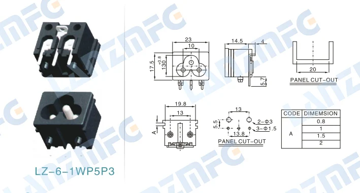 LZ-6-1WP5S1 C6 AC Мощность гнездо 2.5A 250V 3Pin