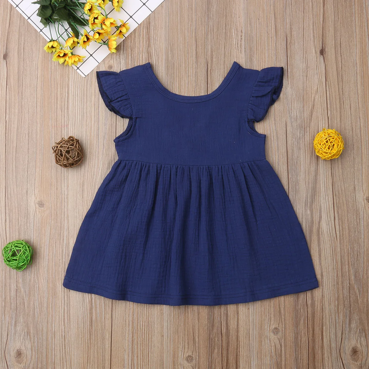 Summer Kids Baby Girl Dress Sleeveless Solid Color Ruffle High Waist Party Dresses Clothes | Детская одежда и обувь