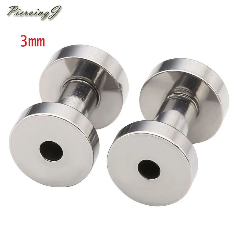 3mm Silver PiercingJ Нержавеющая сталь винт Туннели для ушей носилки Expander Kit 8ga(3 мм), 4ga(5 мм) вид датчики, серебристый/золотистый/черный - Окраска металла: 3mm Silver