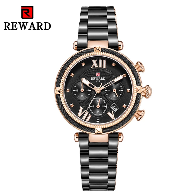 Rose-Black Наградные женские часы люксовый бренд Reloj Mujer водонепроницаемые спортивные кварцевые часы из нержавеющей стали женские часы с хронографом 24 часа часы с датой - Цвет: Rose-Black