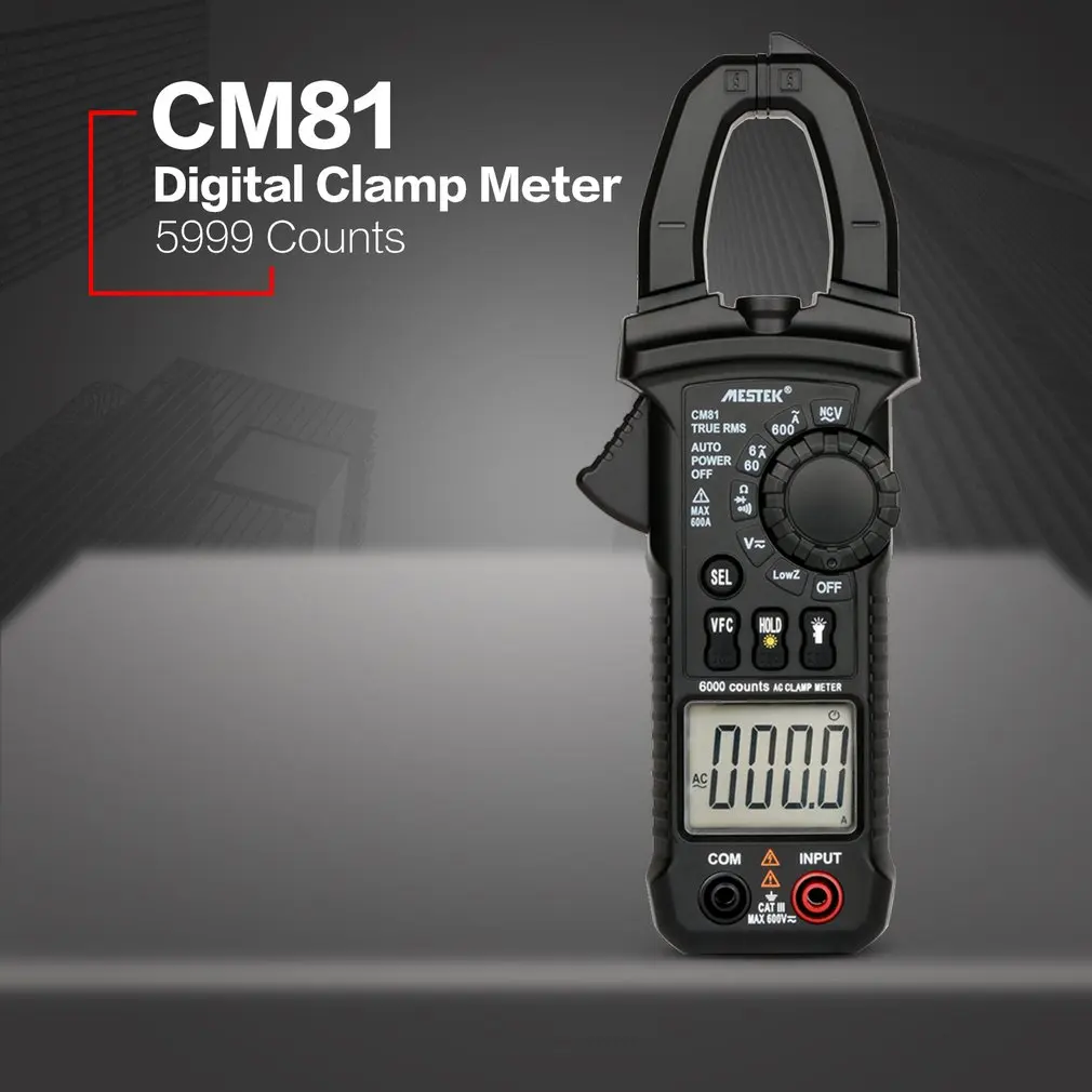 MESTEK CM81 цифровой клещи мультиметр True RMS 5999 отсчетов AC/DC Вольт Ампер Ом LowZ ncv диод