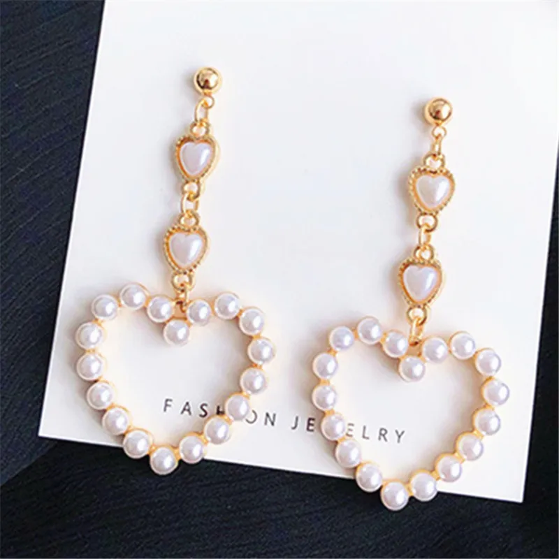 stud earrings Модные серьги в форме сердца, женские популярные длинные жемчужные серьги в форме сердца, украшения для банкета, аксессуары-кисточки, серьги для женщин - Окраска металла: stud earrings