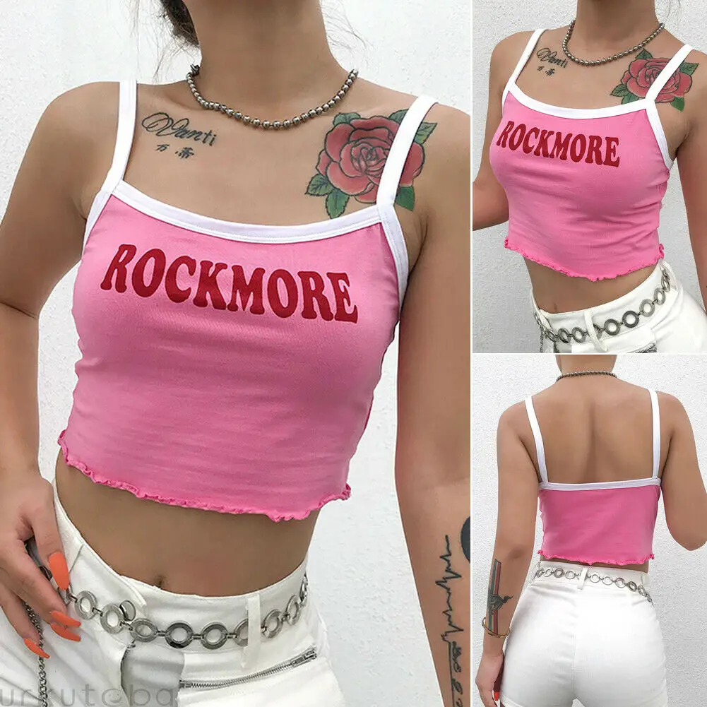 2019 женская сексуальная мода Спагетти ремень с буквенным принтом укороченная