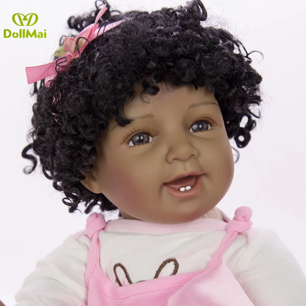 Новинка 55 см черная кожа Boneca bebes Reborn Dolls мягкие силиконовые реалистичные локоны