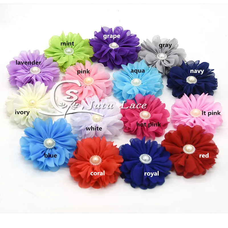 

50 pcs/ lot , shabby chiffon flowers , shabby lotus flowers with pearl