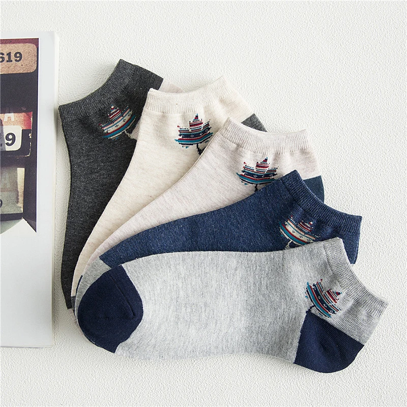 Morematch 5 пар Для мужчин носки по щиколотку алфавит в виде кленового листа полосатые