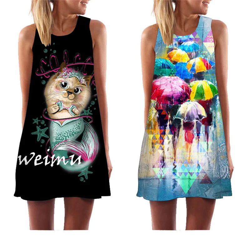 MEIBONA Retro Women Summer Dress A-line Loose Beach Wear Sundress Lady Sexy Party Office Vest Vestidos De Verano | Женская одежда