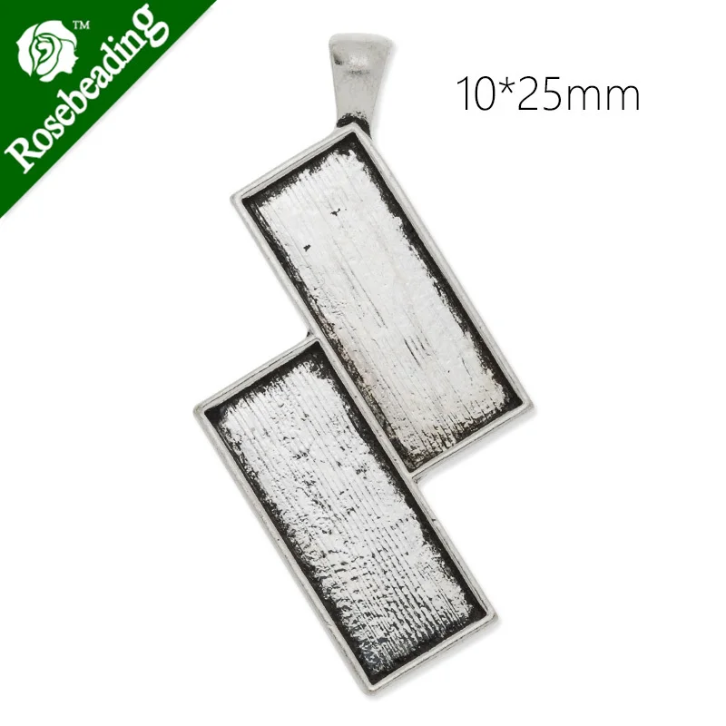 

10x25mm antique silver plated rectangle cabochon base setting pendant,2 blanks,pendant bezel,sold 10pcs/lot-C4409