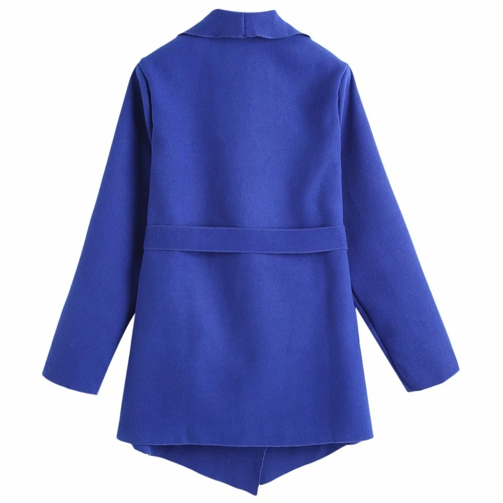 Зимняя Весенняя женская мода Belted Plain пальто с карманами однотонный отложной