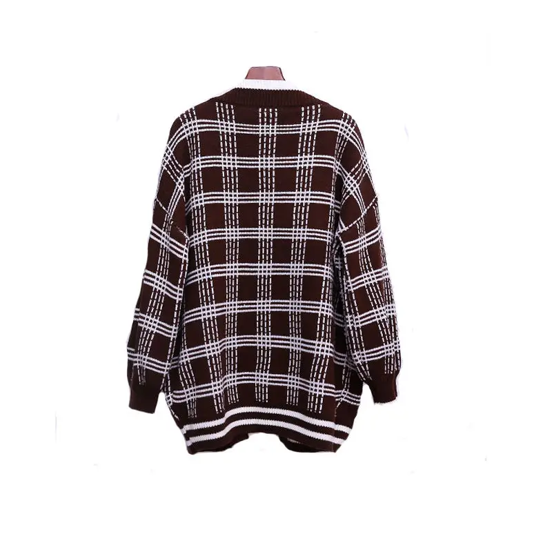Spring and Autumn 2019 New Women's V-neck Plaid Sweater Korean Loose Long-sleeved Small Fresh Cardigans YP133 |
