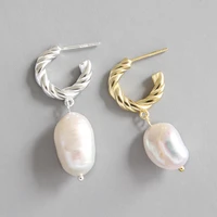 100 s925 sterling silver baroque freshwater pearl twist c shape drop earrings women jewelry lady gift simple design vintage