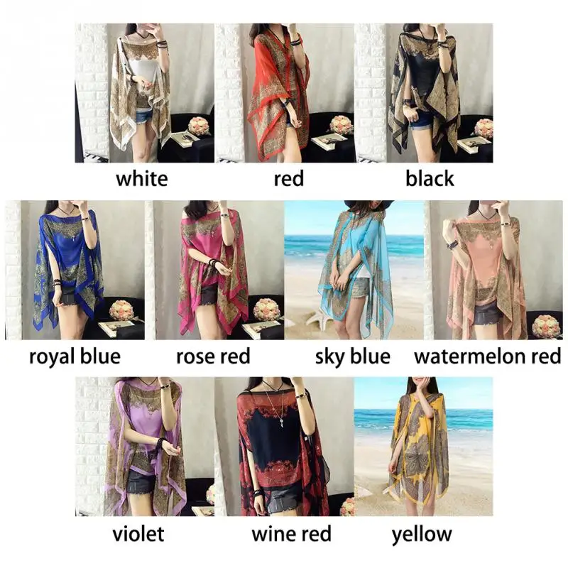 Шифоновая рубашка Солнцезащитная одежда шаль Женская Длинная тонкая блузка с