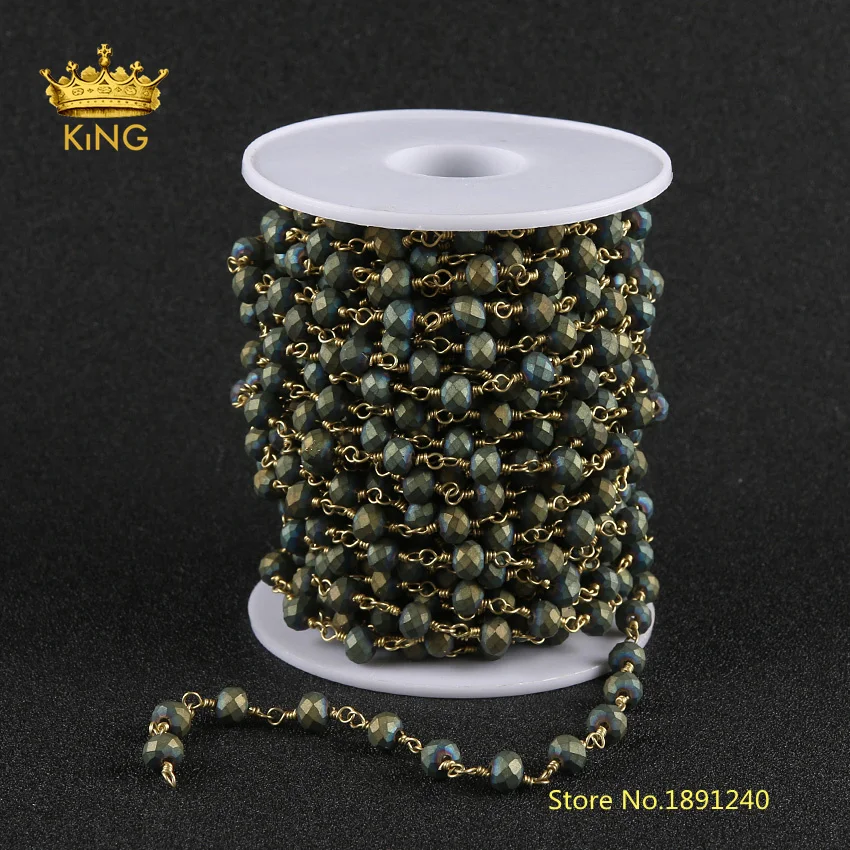 5 метров матовые стеклянные граненые круглые бусины цепи 4x6 мм желто зеленые