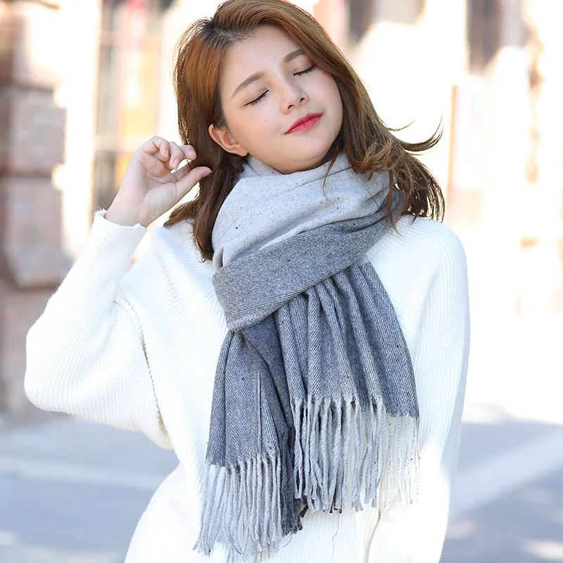 light gray Marte& Joven, роскошный бренд,, толстый теплый шарф из искусственного кашемира для женщин, зимние шарфы, палантины, длинная шаль с кисточками, палантин Sjaal - Цвет: light gray