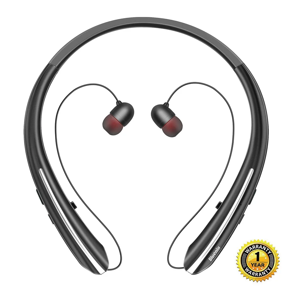 Bluenin Bluetooth наушники выдвижной IPX4 устойчивое Беспроводные наушники aptX стерео HiFi Спортивные Bluetooth наушники с микрофоном - Цвет: Черный