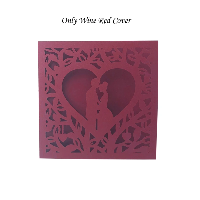 Only Wine Red Cover 1 шт синий белый золотой красный полый сердце лазерная резка свадебные пригласительные открытки поздравительные открытки персонализированные вечерние украшения - Цвет: Only Wine Red Cover