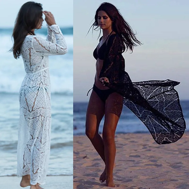 Вязанные крючком Пляжная накидка Robe de пляжный купальный костюм Cover up Саида Praia longa