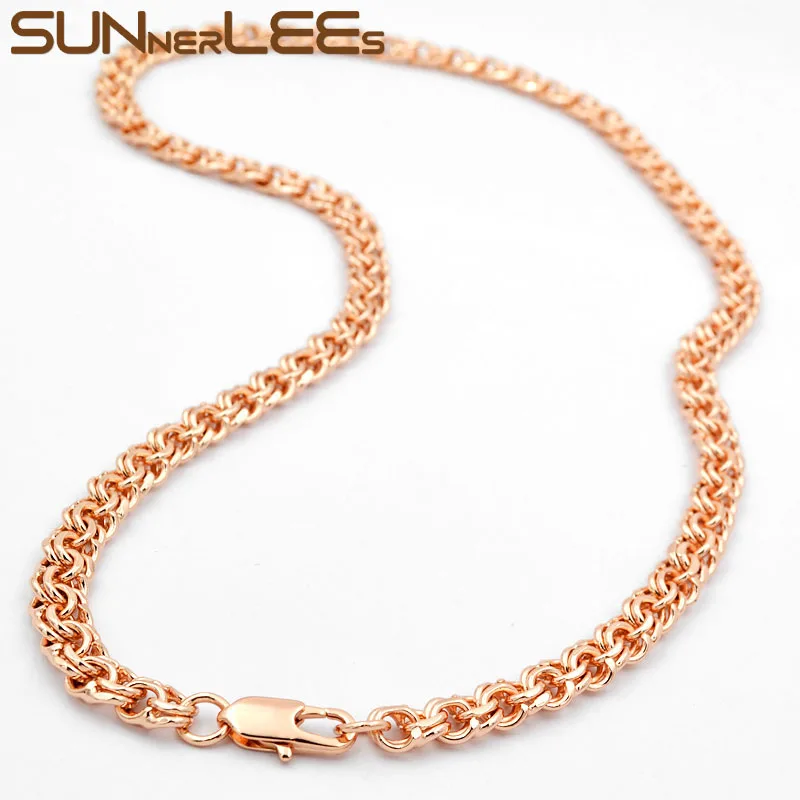 SUNNERLEES модное ювелирное изделие цвета розового золота колье 7 мм Двойная Цепочка