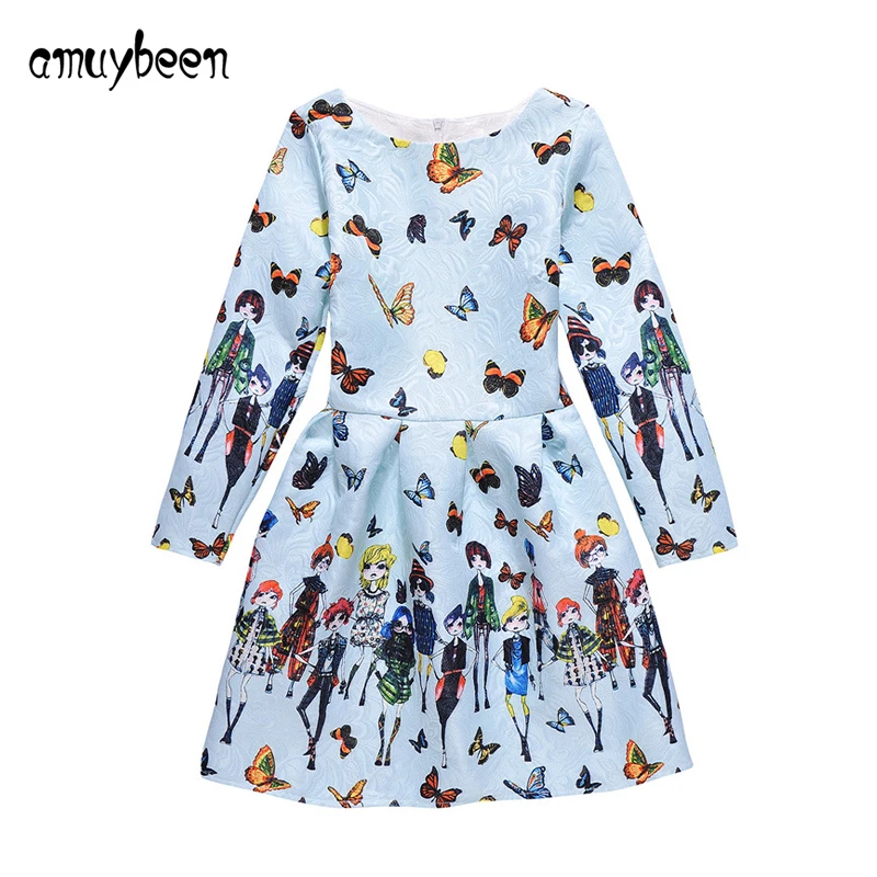 Amuybeen 2018 New Girl Clothing Print Dress Long Sleeve Princess Floral Baby Girls Dresses Party Children Clothes Vestido 11 12 | Детская