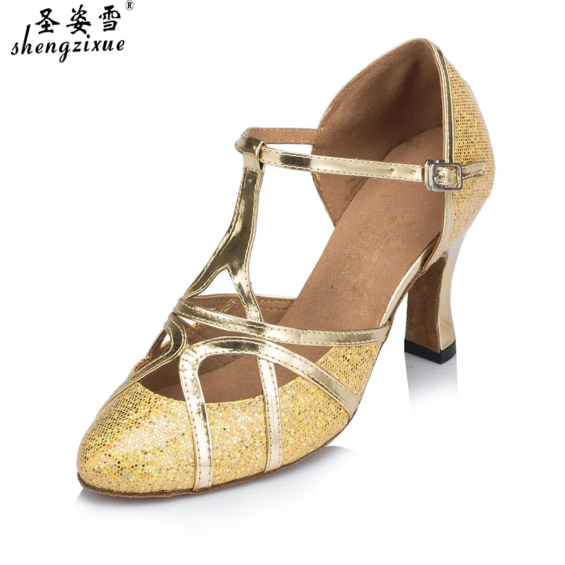 

free shipping shengzixue brand Sequins With the soft bottom Latin dancing shoes women's high Adults with square dancing compani