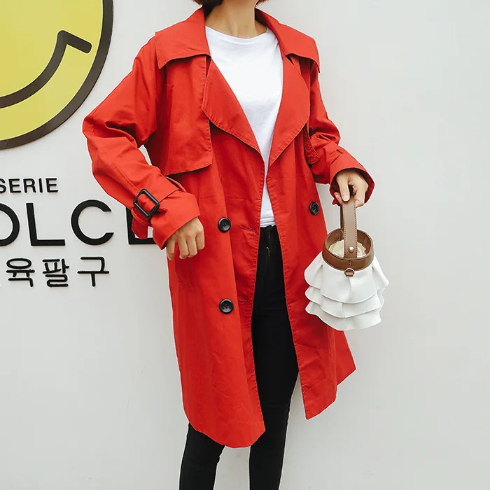 Spring Women Cotton Windbreaker Korean Eleme Double Breasted Loose Turn-down Collar Trench Coats Ladies Broadcloth Windbreakers | Женская