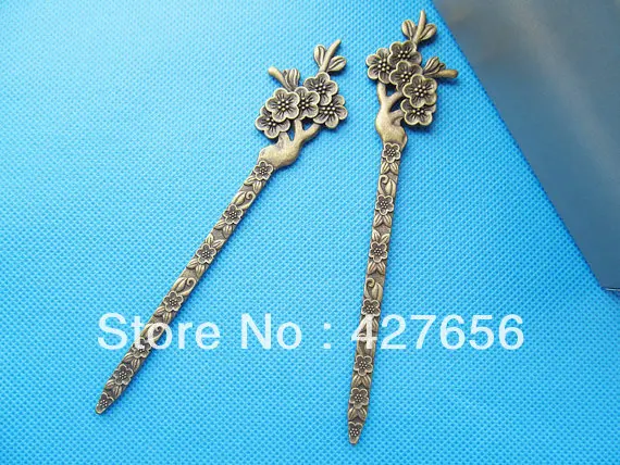 Гребни и палочки для волос с цветком сливы 2 шт. античная бронза/античное серебро