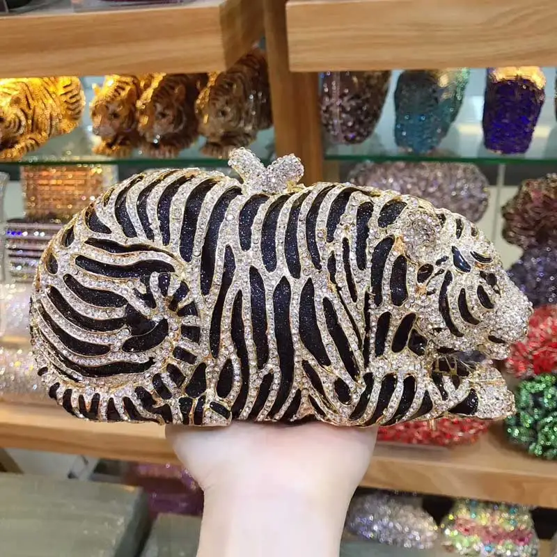20x10x6cm Тигровый Дизайн Роскошные сумки леопардовое животное с кристаллами вечерние сумки женские свадебные клатчи женские сумочки вечерние сумочки для выпускного SC030 - Color: 20x10x6cm