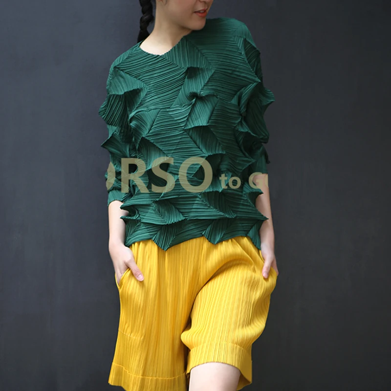 Женская свободная футболка Changpleat однотонная плиссированная с рукавом 2019 большие
