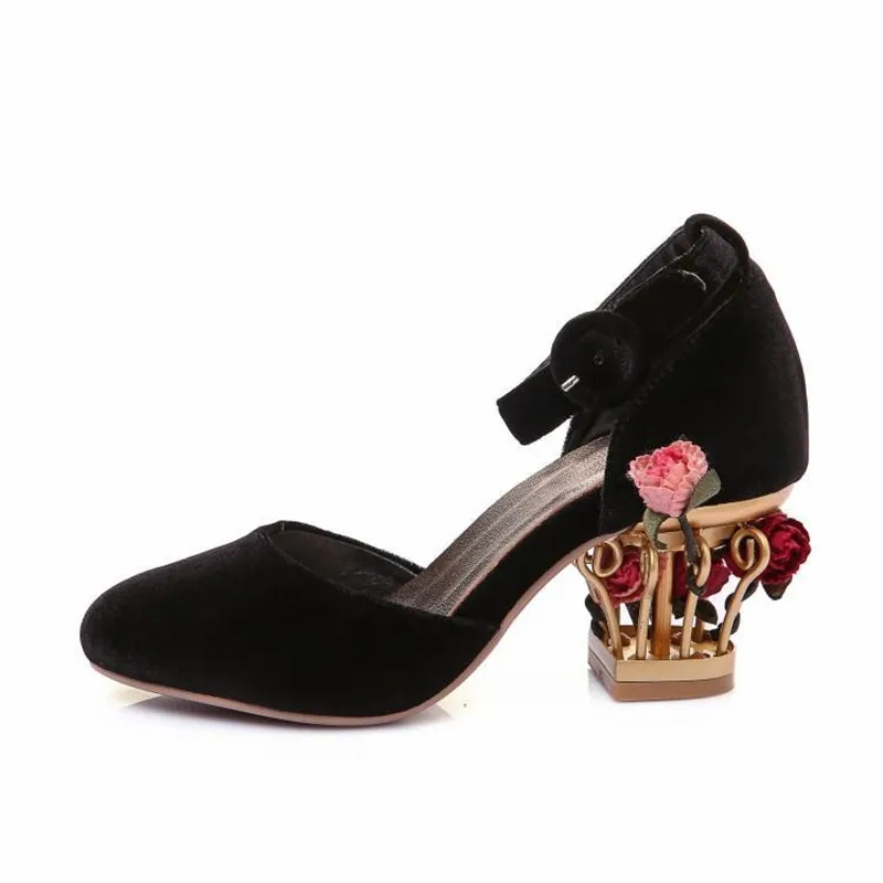 2019 темно-красные вельветовые Свадебные банкетные туфли женские Цветочная сбруя