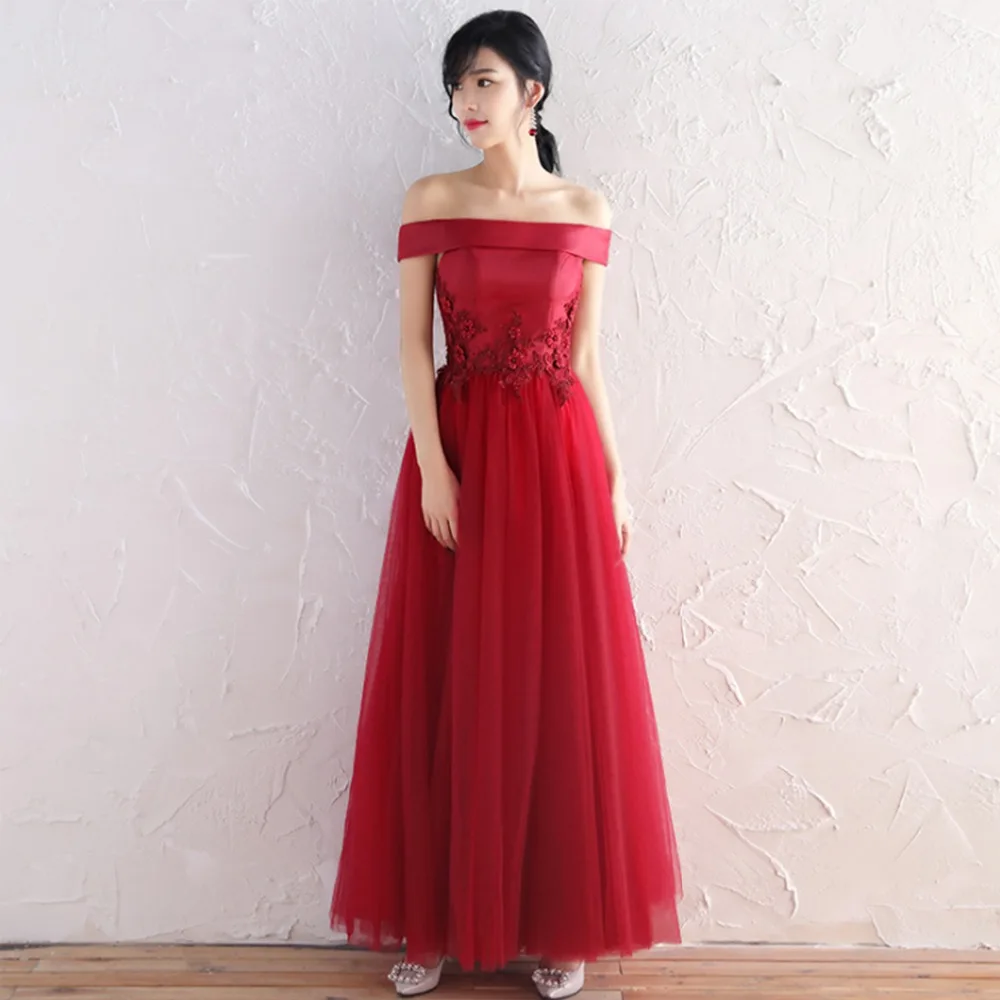 

ANTI Fashion Pink Long Evening Dresses 2019 Tulle Boat Neck Appliques Flowers Custom Made Women Party Gowns Robe De Soiree LM180